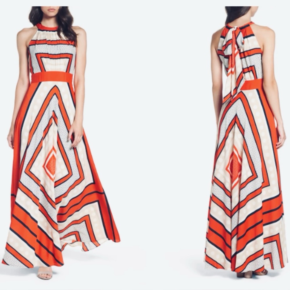 Scarf Print Crêpe de Chine Fit & Flare Maxi Dress